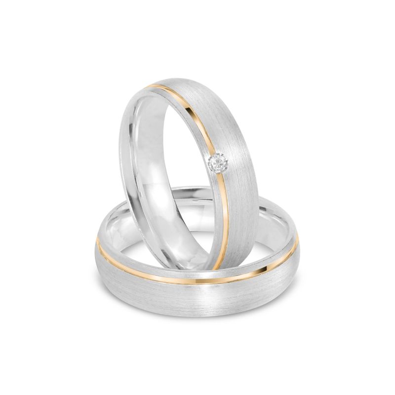 Par Aliança Prata Abaulado Semi Anatômica  Dourado Friso 6mm 801245/801244