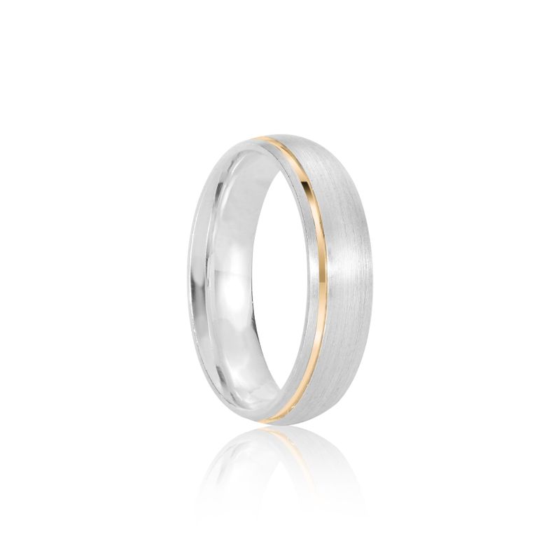 Par Aliança Prata Abaulado Semi Anatômica  Dourado Friso 6mm 801245/801244