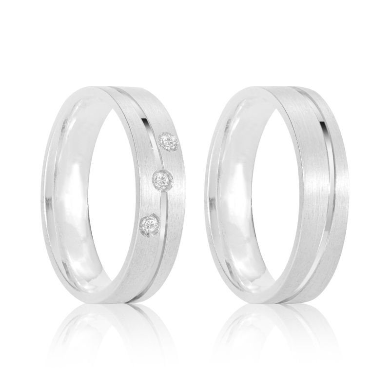 Par Aliança Prata Reta Semi Anatômica  Friso 5mm 801269/801268