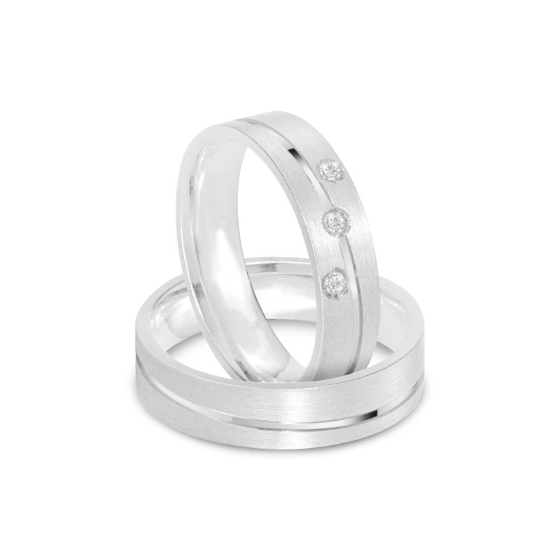 Par Aliança Prata Reta Semi Anatômica  Friso 5mm 801269/801268