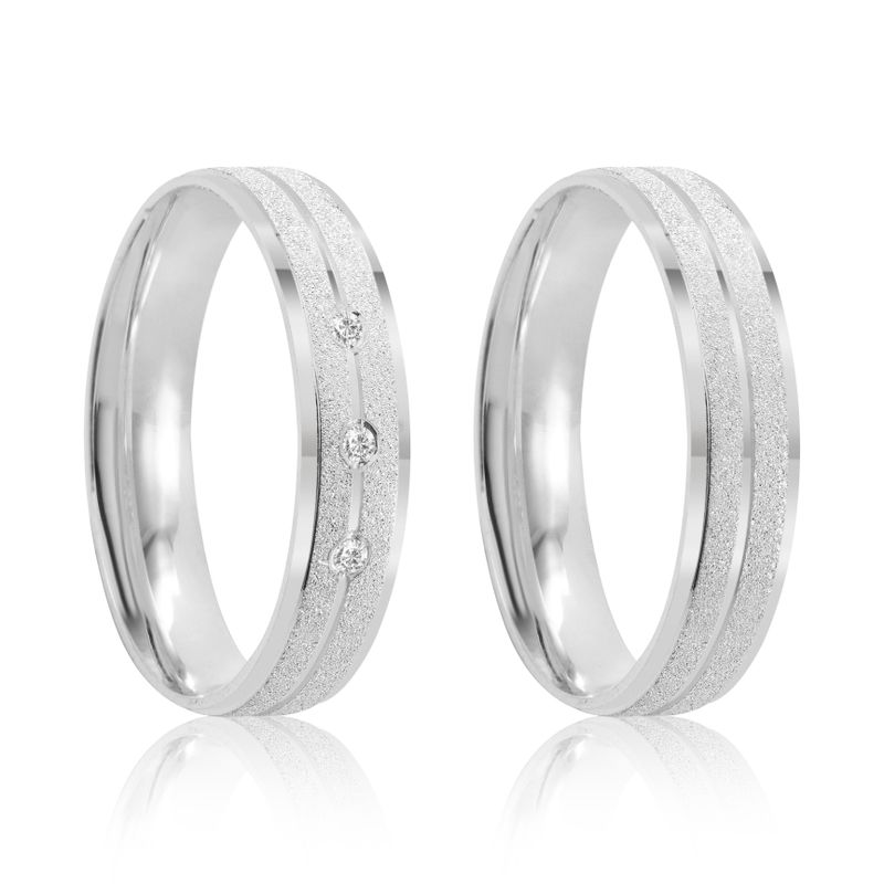Par Aliança Prata  Reta  Semi Anatômica  Friso 4mm  801884/801885
