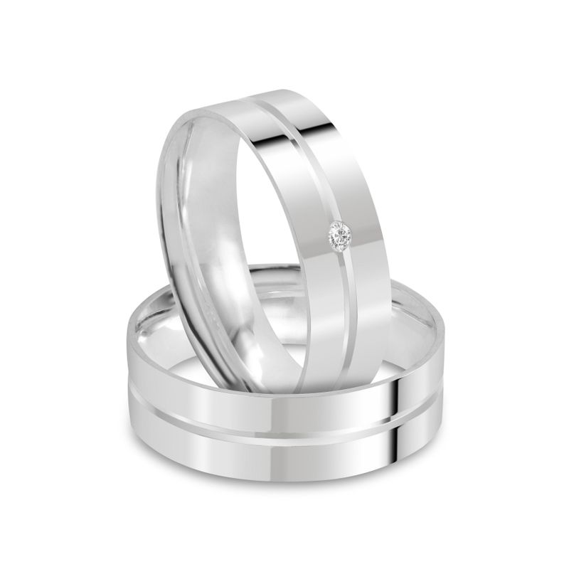 Par Aliança Prata Reta Semi Anatômica  Friso 6mm  801914/801915