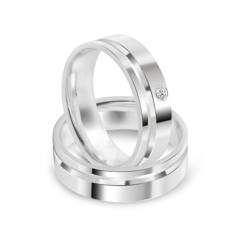 Par Aliança Prata Reta Semi Anatômica  Friso 6mm  800274/800275