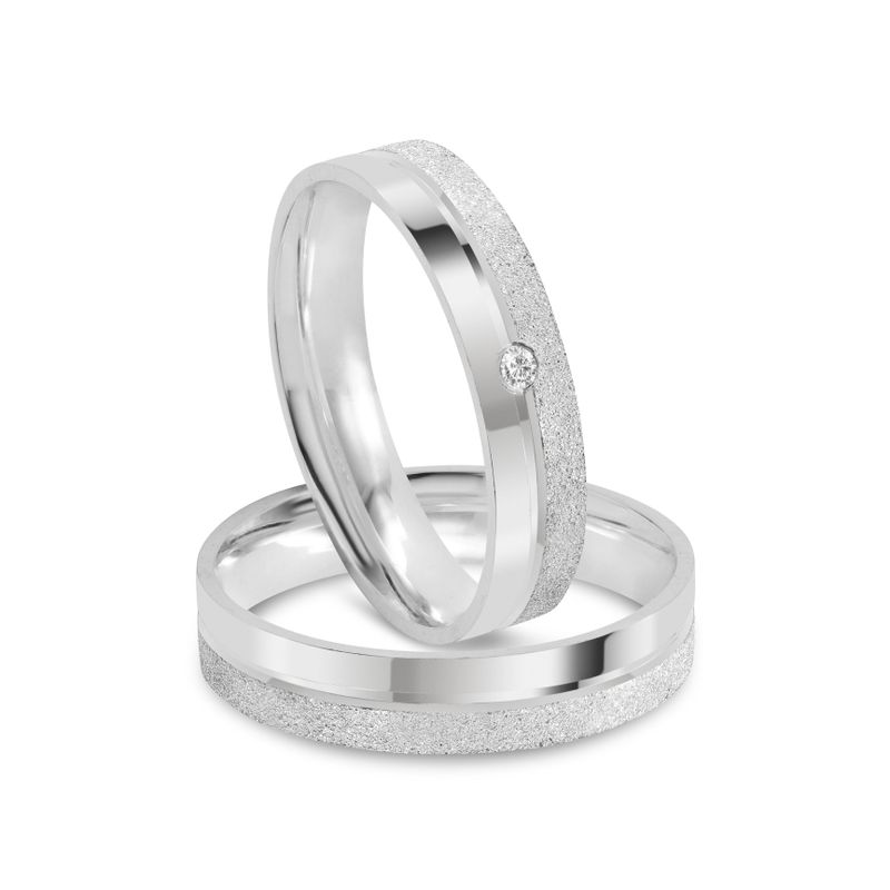 Par Aliança Prata Reta Semi anatômica Friso 4mm  801898/801899