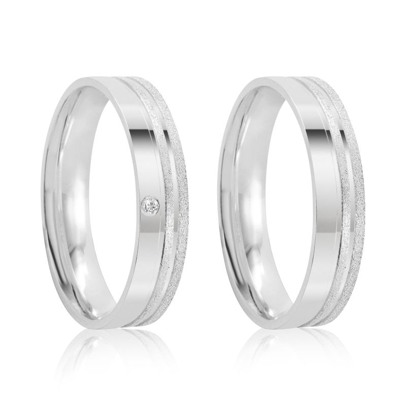 Par Aliança Prata Reta Semi Anatômica  Friso 4mm  801904/801905