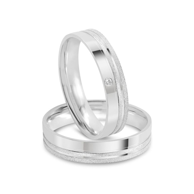 Par Aliança Prata Reta Semi Anatômica  Friso 4mm  801904/801905