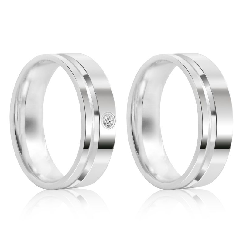 Par Aliança Prata Reta Semi Anatômica  Friso 6mm  800274/800275