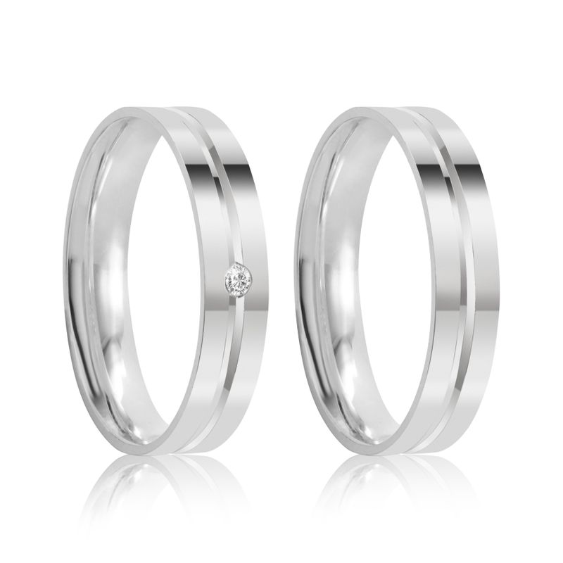 Par Aliança Prata Reta Semi Anatômica  Friso 4mm  801912/801913