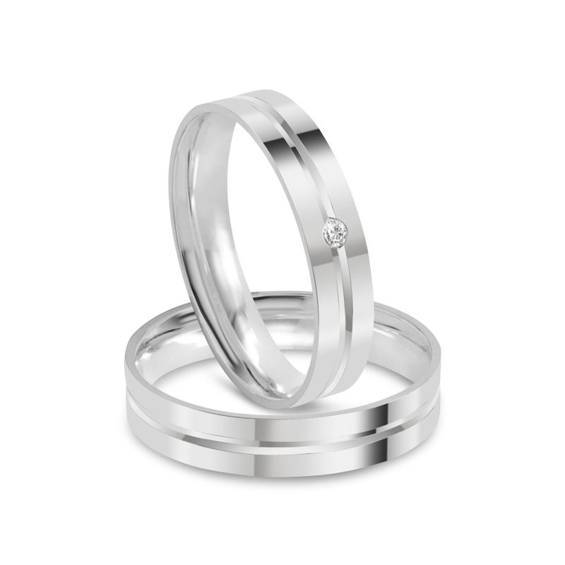 Par Aliança Prata Reta Semi Anatômica  Friso 4mm  801912/801913