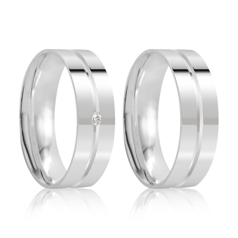 Par Aliança Prata Reta Semi Anatômica  Friso 6mm  801914/801915