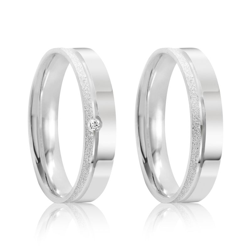Par Aliança Prata Reta Semi Anatômica Friso 4mm  801908/801909