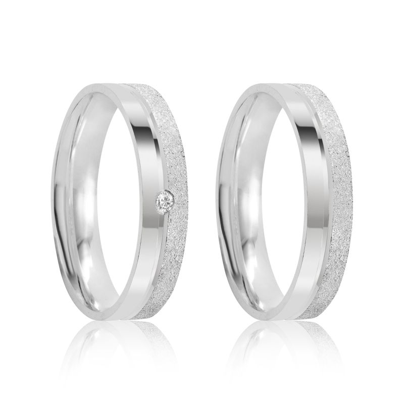 Par Aliança Prata Reta Semi anatômica Friso 4mm  801898/801899