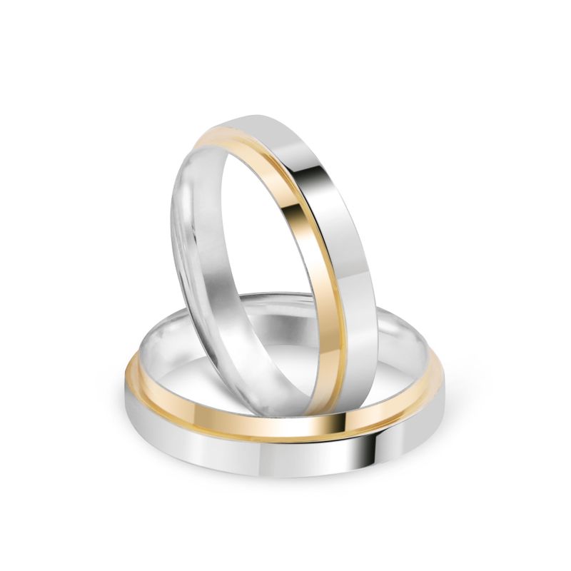 Par Aliança Prata Reta Semi Anatômica  Dourado Friso 4mm 800597