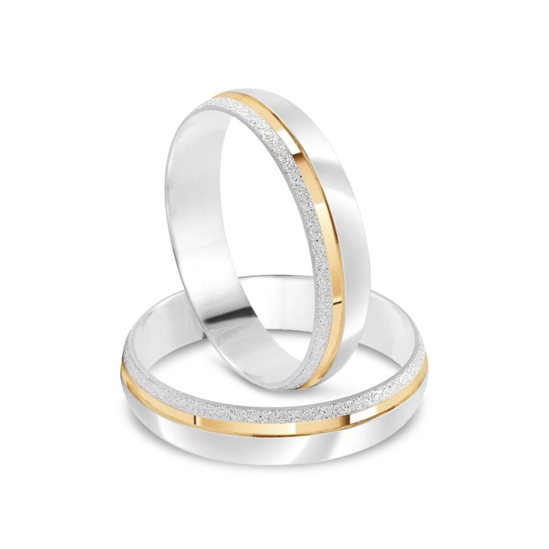 Par Aliança Prata Abaulada Semi Anatômica  Dourado Friso 4mm 800601