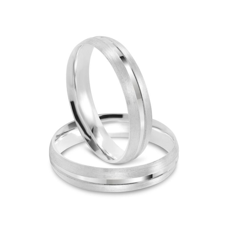 Par Aliança Prata Abaulada Semi Anatômica  Friso 4mm  801517