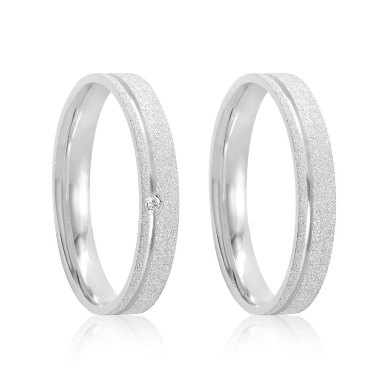 Par Aliança Prata Reta Semi Anatômica  Friso 3mm 801927/801928