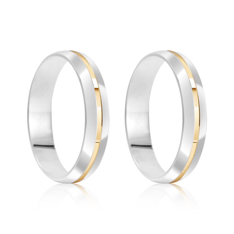 Par Aliança Prata Abaulada Semi Anatômica   Friso 4mm  800603