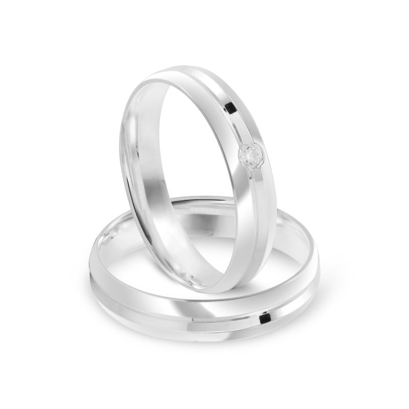 Par Aliança Prata Abaulada Semi Anatômica  Friso  4mm  800272/800273