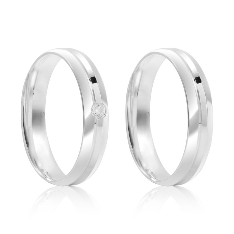 Par Aliança Prata Abaulada Semi Anatômica  Friso  4mm  800272/800273
