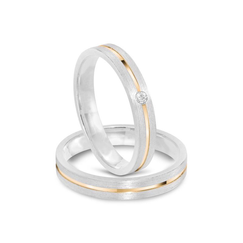 Par Aliança Prata Reta Semi Anatômica  Dourado  Friso 3,5mm 801286/801285