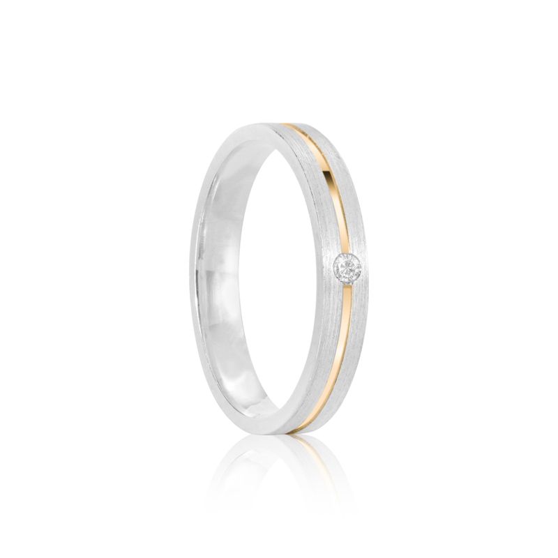 Par Aliança Prata Reta Semi Anatômica  Dourado  Friso 3,5mm 801286/801285
