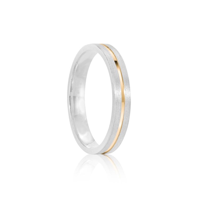 Par Aliança Prata Reta Semi Anatômica  Dourado  Friso 3,5mm 801286/801285