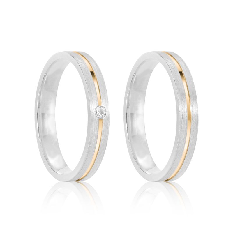 Par Aliança Prata Reta Semi Anatômica  Dourado  Friso 3,5mm 801286/801285
