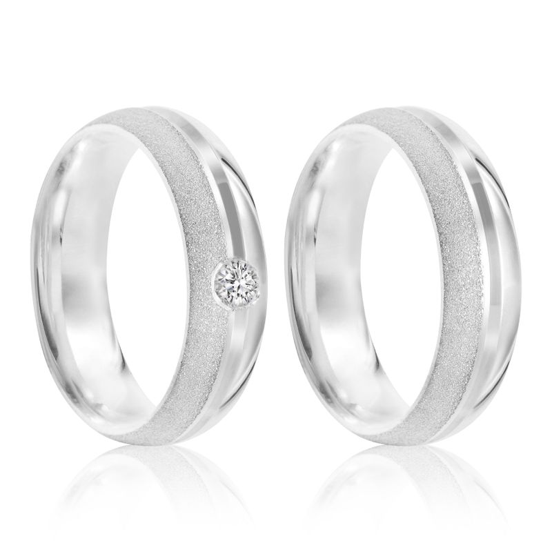 Par Aliança Prata Abaulada Semi Anatômica  Friso 5mm 800451/800355