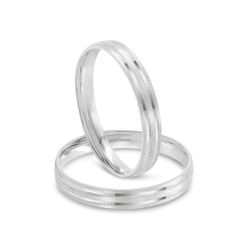 Par Aliança Prata Reta Semi Anatômica  Friso 3mm 801920