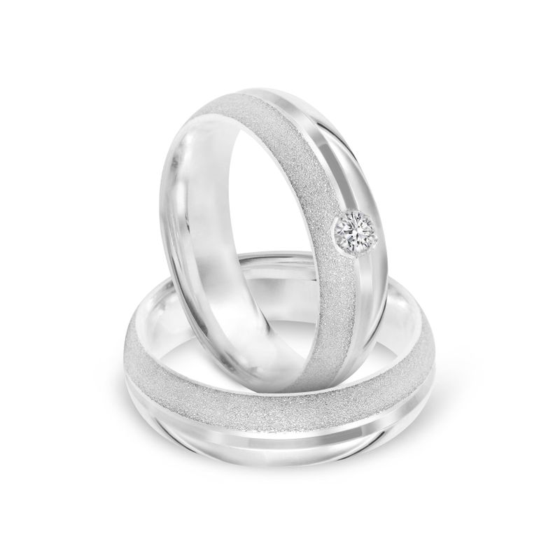 Par Aliança Prata Abaulada Semi Anatômica  Friso 5mm 800451/800355