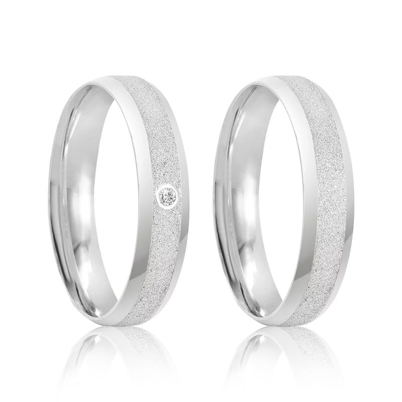 Par Aliança Prata Reta Semi Anatômica 4mm 801858/801859