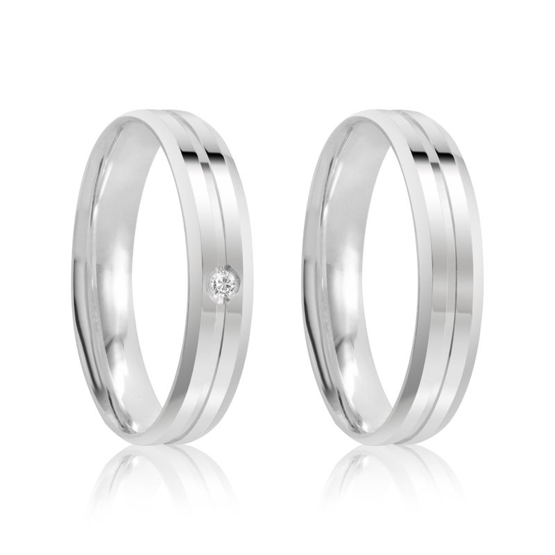 Par Aliança Prata Reta Semi Anatômica  Friso 4,5mm  801878/801879