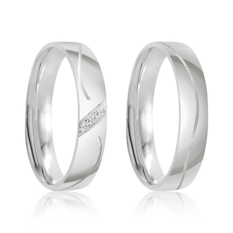 Par Aliança Prata Abaulada Semi Anatômica  Friso  4mm 801890/801891