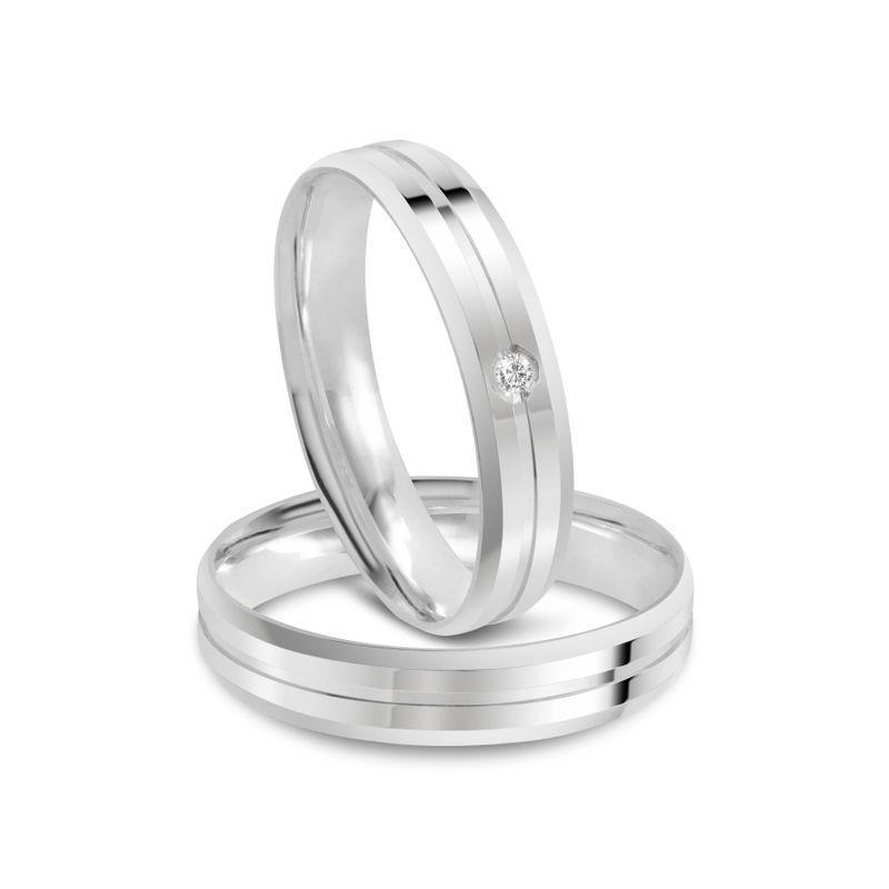 Par Aliança Prata Reta Semi Anatômica  Friso 4,5mm  801878/801879