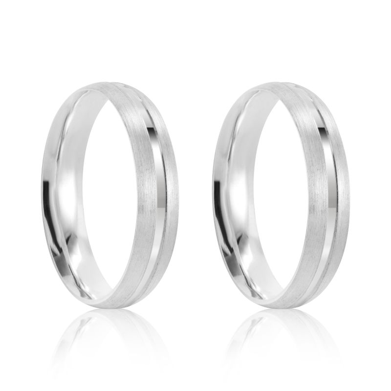 Par Aliança Prata Abaulada Semi Anatômica  Friso 4mm  801517