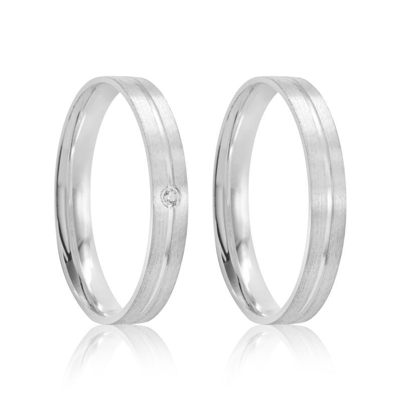 Par Aliança Prata Reta Semi Anatômica  Friso 3mm 801902/801903