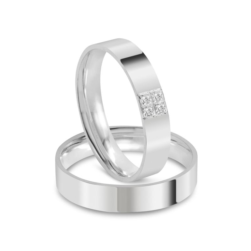 Par Aliança Prata Reta Semi Anatômica 4mm 801894/801895