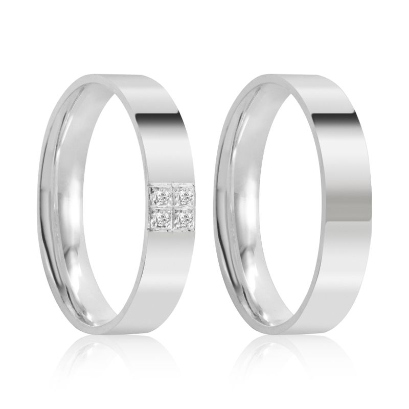 Par Aliança Prata Reta Semi Anatômica 4mm 801894/801895