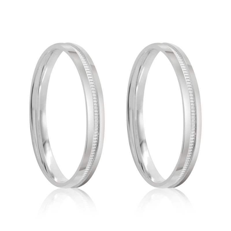 Par Aliança Prata Abaulada Semi Anatômica  Friso 3mm 801862