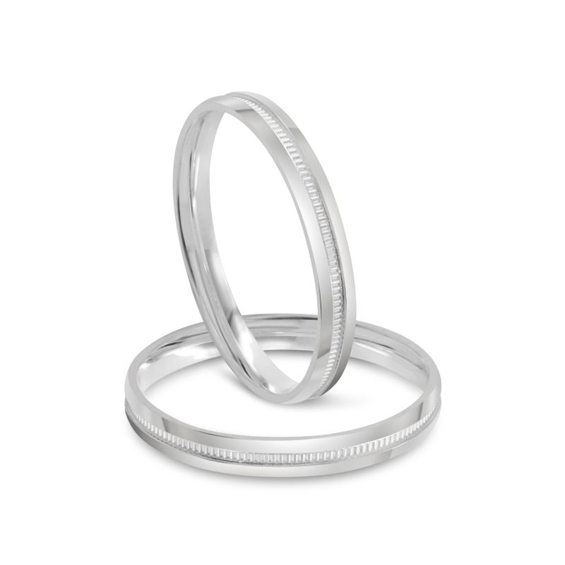 Par Aliança Prata Abaulada Semi Anatômica  Friso 3mm 801862
