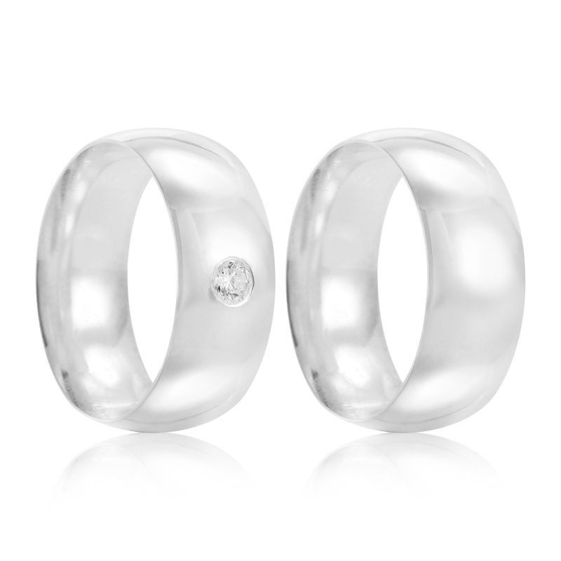 Par Aliança Prata Abaulada Semi Anatômica 8mm 800260/800259