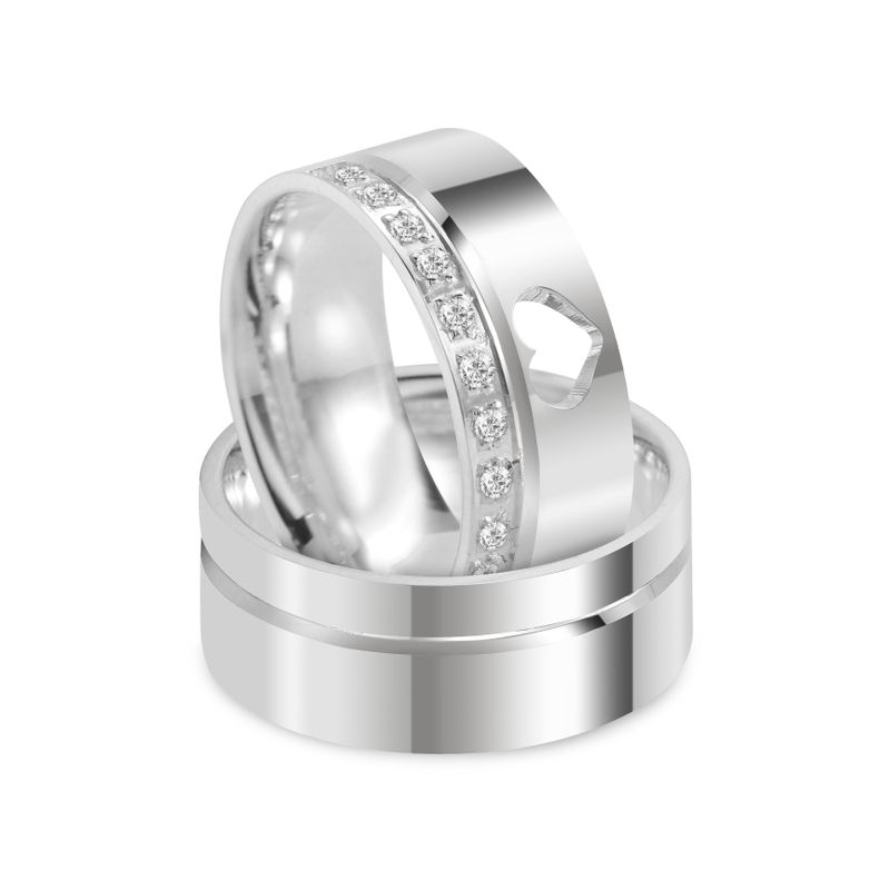 Par Aliança Prata  Reta Semi Anatômica  Coração Friso 8mm  801320/801319
