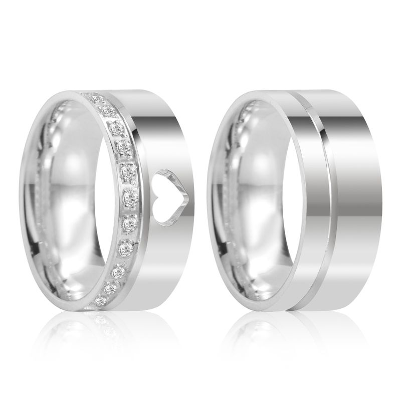 Par Aliança Prata  Reta Semi Anatômica  Coração Friso 8mm  801320/801319