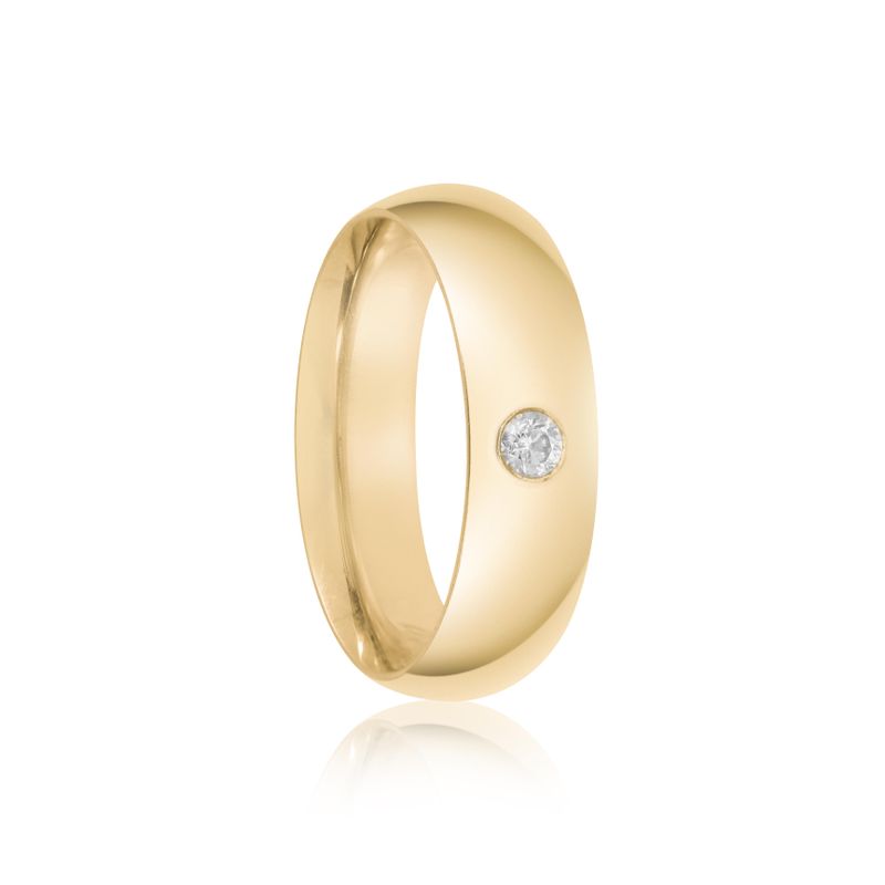 Par Aliança Ouro 18k  Abaulada 5,6mm Anatômica Diamante  7pts (800092/093)