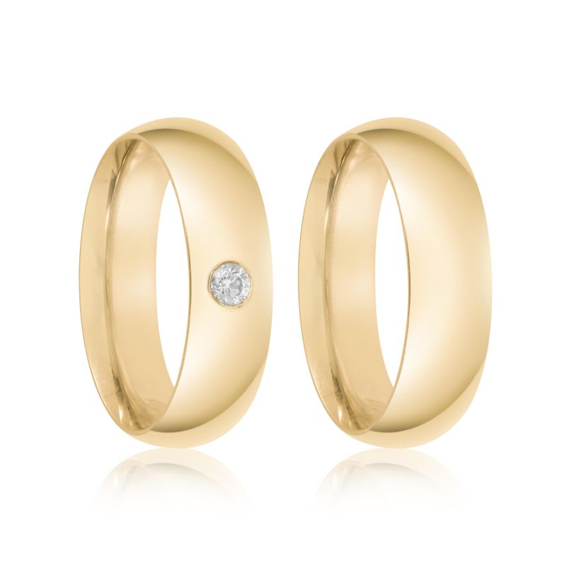 Par Aliança Ouro 18k  Abaulada 5,6mm Anatômica Diamante  7pts (800092/093)