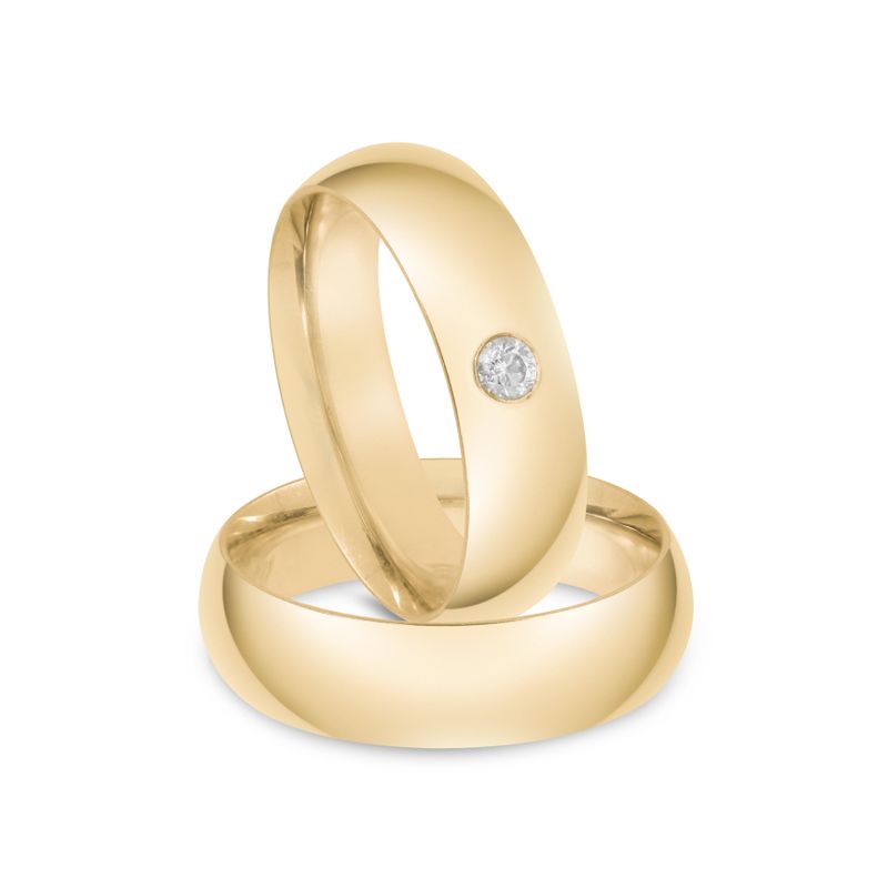 Par Aliança Ouro 18k  Abaulada 5,6mm Anatômica Diamante  7pts (800092/093)