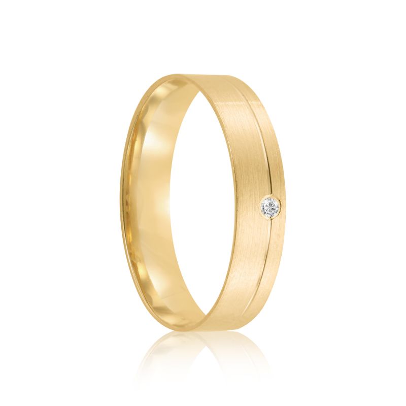 Par Aliança Ouro 18k Reta 4mm Diamante 1pts (802043/2044)