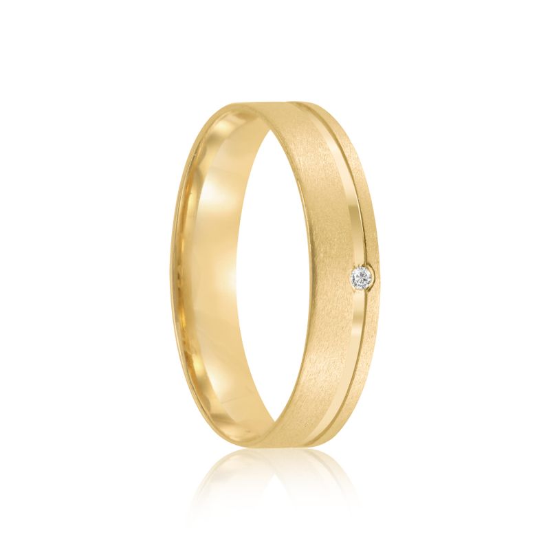 Par Aliança Ouro 18k Reta 4mm Diamante 1pts (802056/2057)