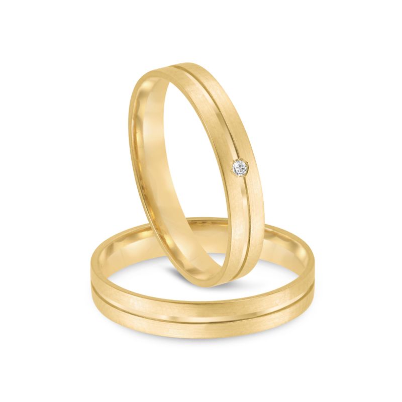 Par Aliança Ouro 18k Reta 3,2mm Diamante 1pts (802052/2053)