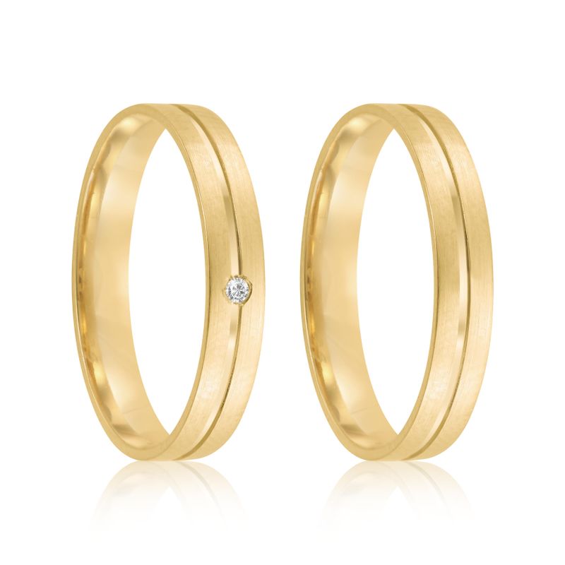 Par Aliança Ouro 18k Reta 3,2mm Diamante 1pts (802052/2053)